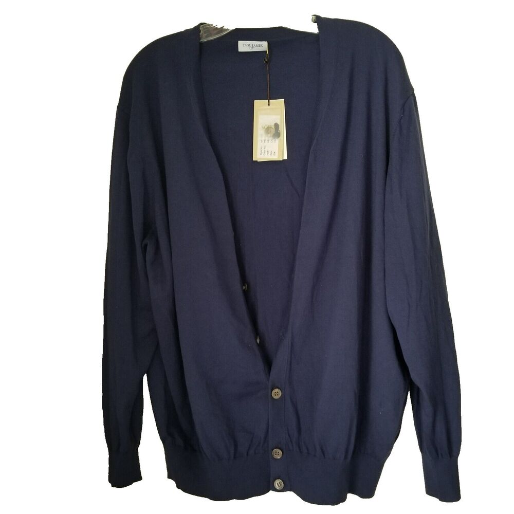 Tom James Blue 100% Pima Cotton Cardigan Sweater Size Men's L  # 25